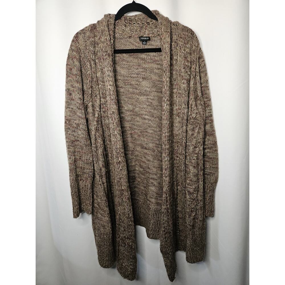 Torrid Cable Cardigan Long Line Sweater Size 1X Brown Open Knit Cardigan